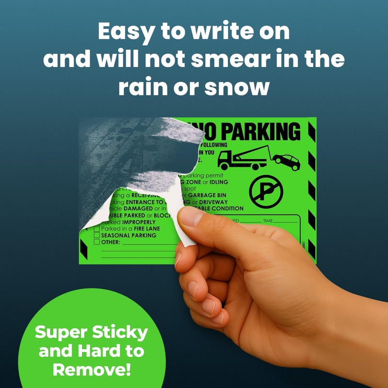 MESS 100 MESS Parking Violaton Stickers 8x5 in â€“ Green Multi-Reason Warning Labels for Towing & Improper Parking â€“ Super Sticky & Hard to Remove - Image 2